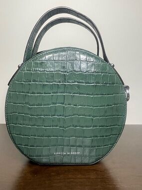 REBECCA MINKOFF Jody Circle XBody PineGreen Croc-Embossed Leather Crossbody Bag